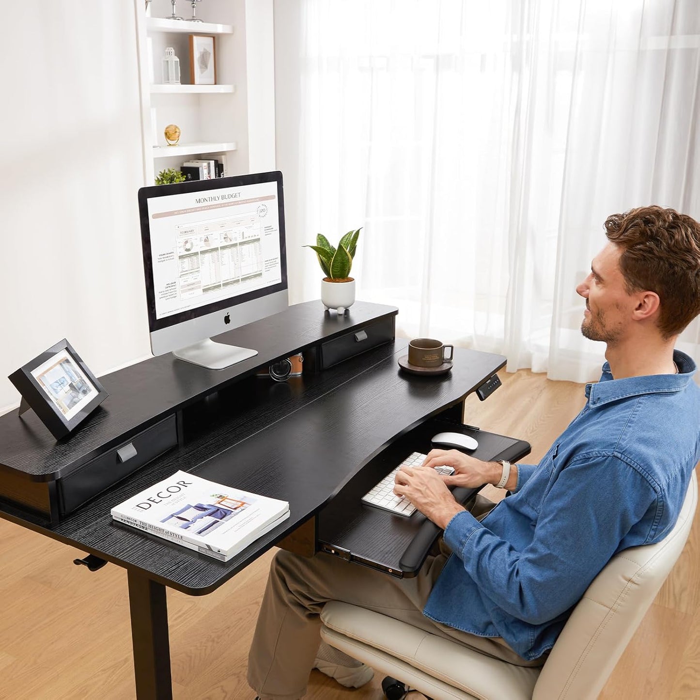 Electric Standing Desk with Storage & Keyboard Tray - New Release!