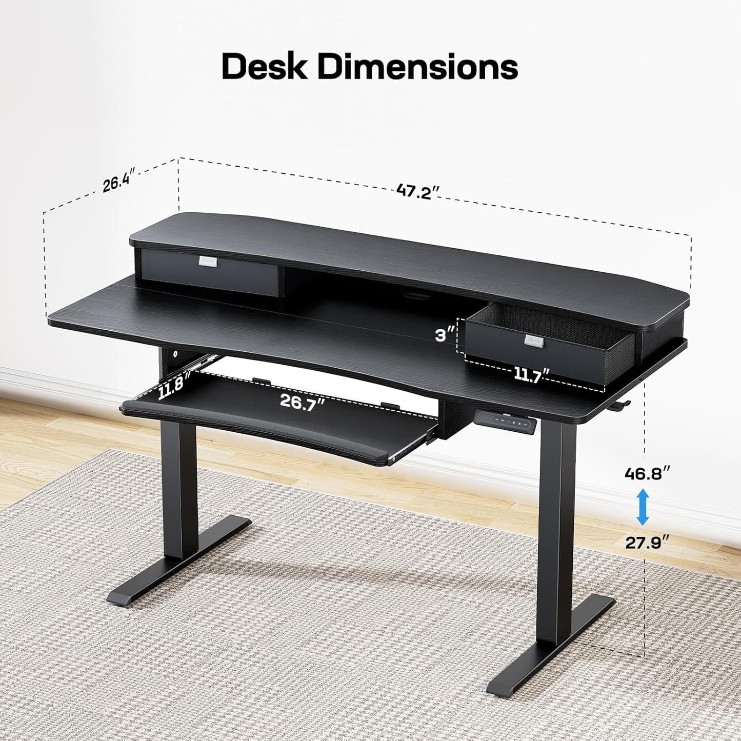 Electric Standing Desk with Storage & Keyboard Tray - New Release!