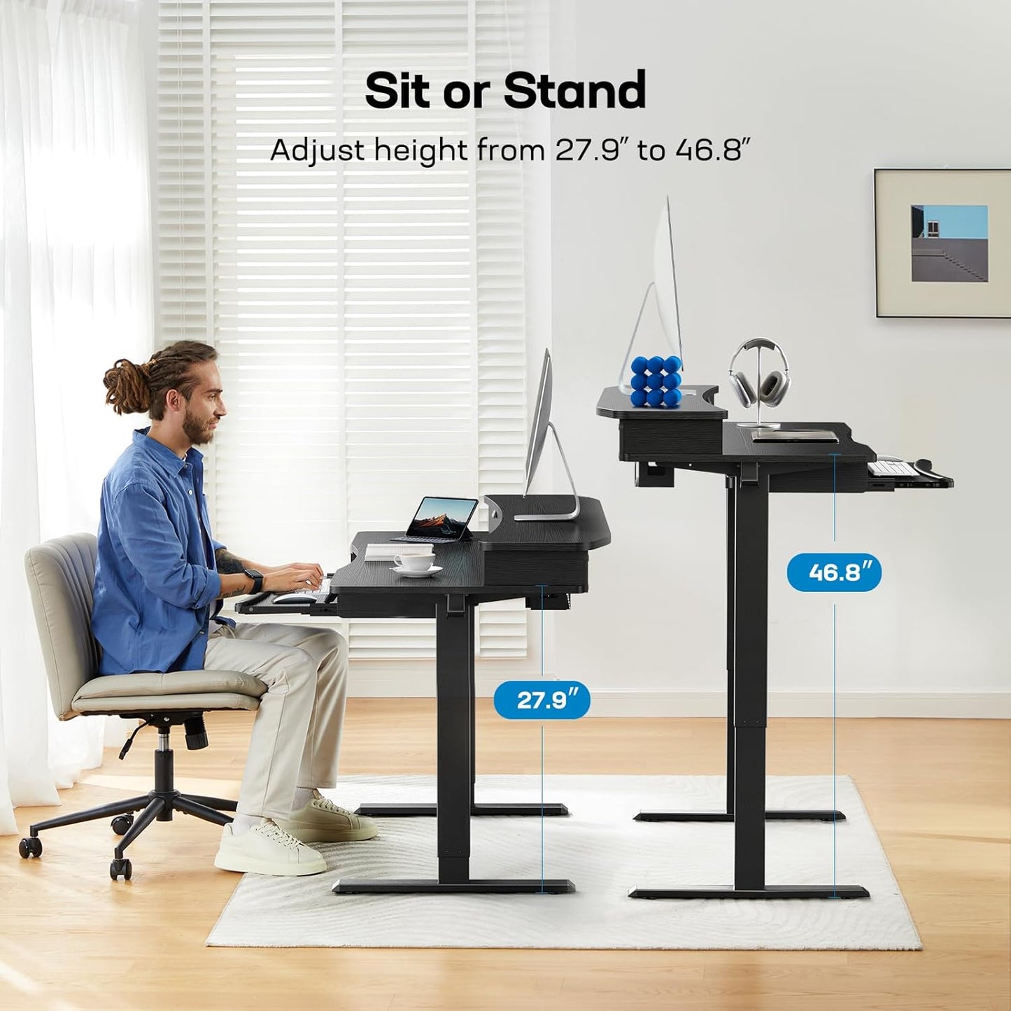 Electric Standing Desk with Storage & Keyboard Tray - New Release!