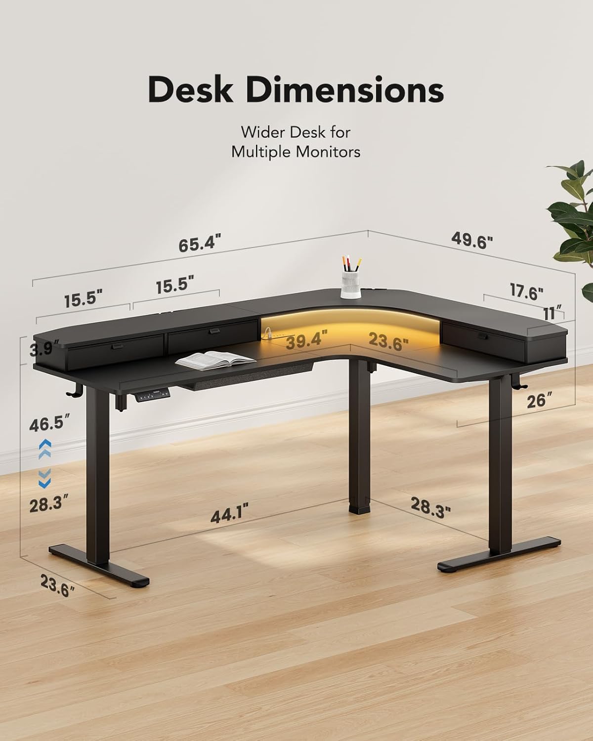 Large L-Shaped Standing Desk with Storage