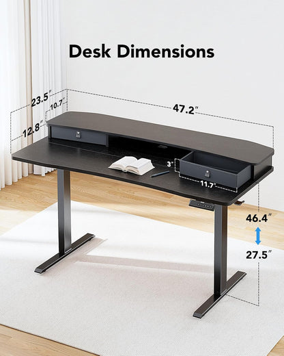 Standing Desk with Riser & Drawers – 2 Colors, 2 Sizes