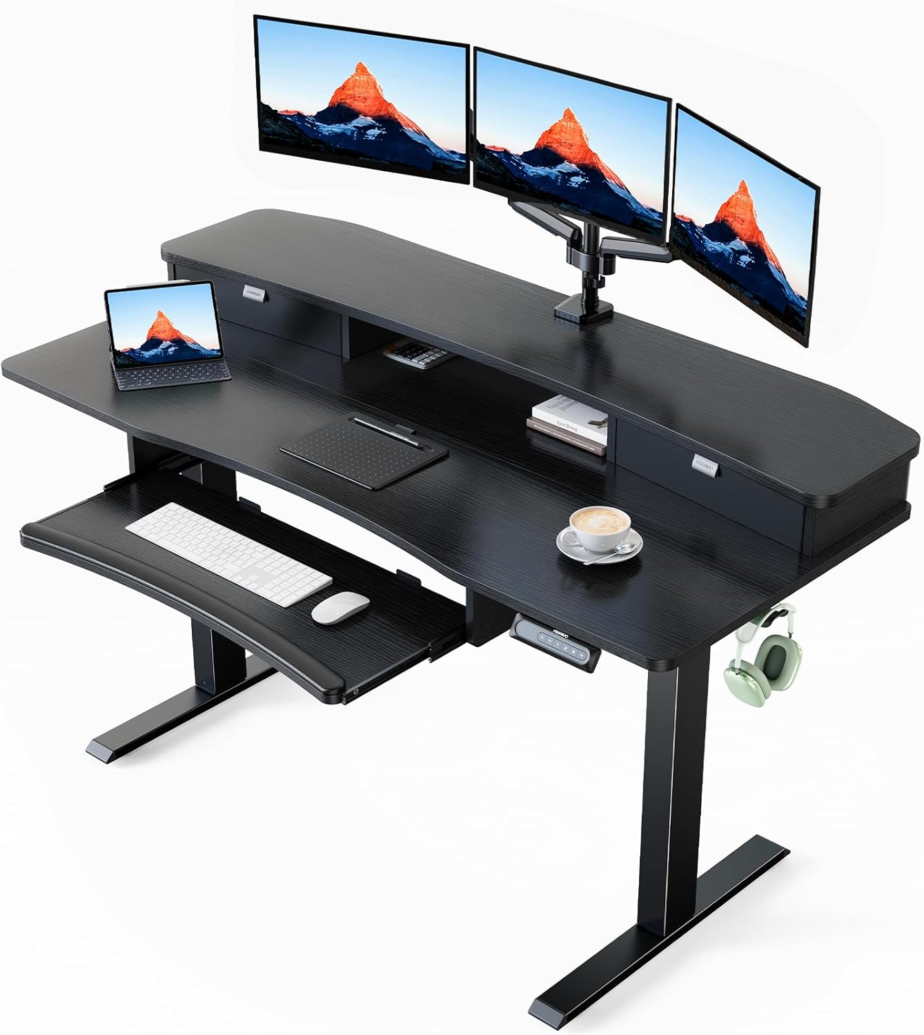 Electric Standing Desk with Storage & Keyboard Tray - New Release!