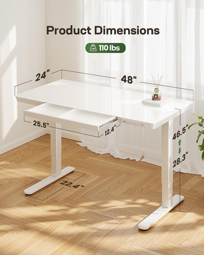 Glass Standing Desk with Drawer