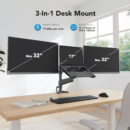 TS4 Dual Monitor & Laptop Mount – For 32" Monitors and 17" Laptops