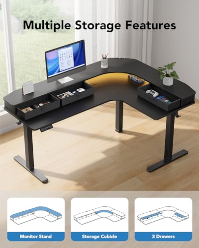 L-Shaped Standing Desk with Storage - 65" Desktop