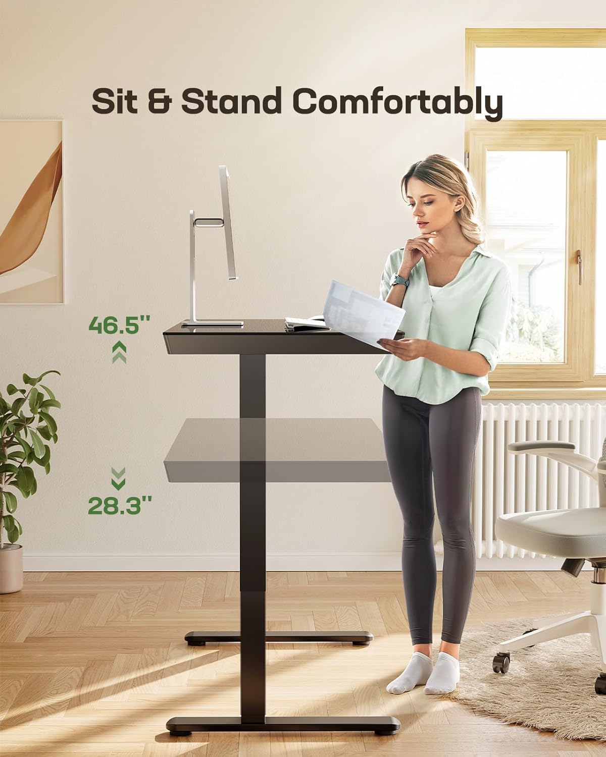 Glass Standing Desk with Drawer