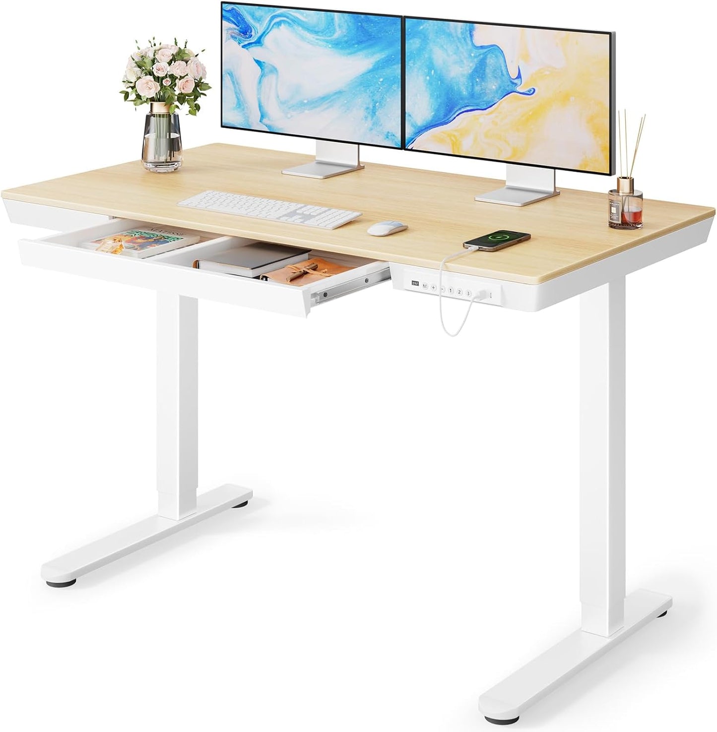 Glass Standing Desk with Drawer