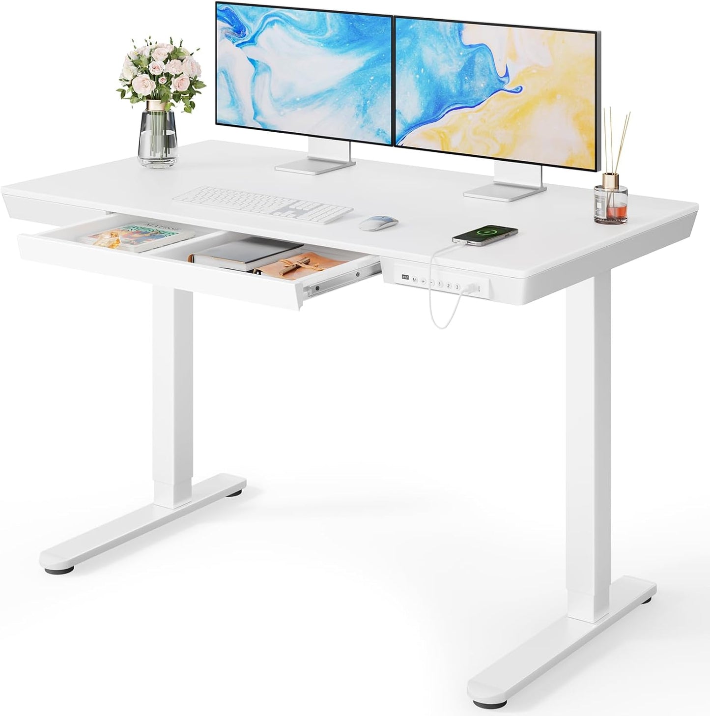 Glass Standing Desk with Drawer