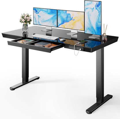 Glass Standing Desk with Drawer