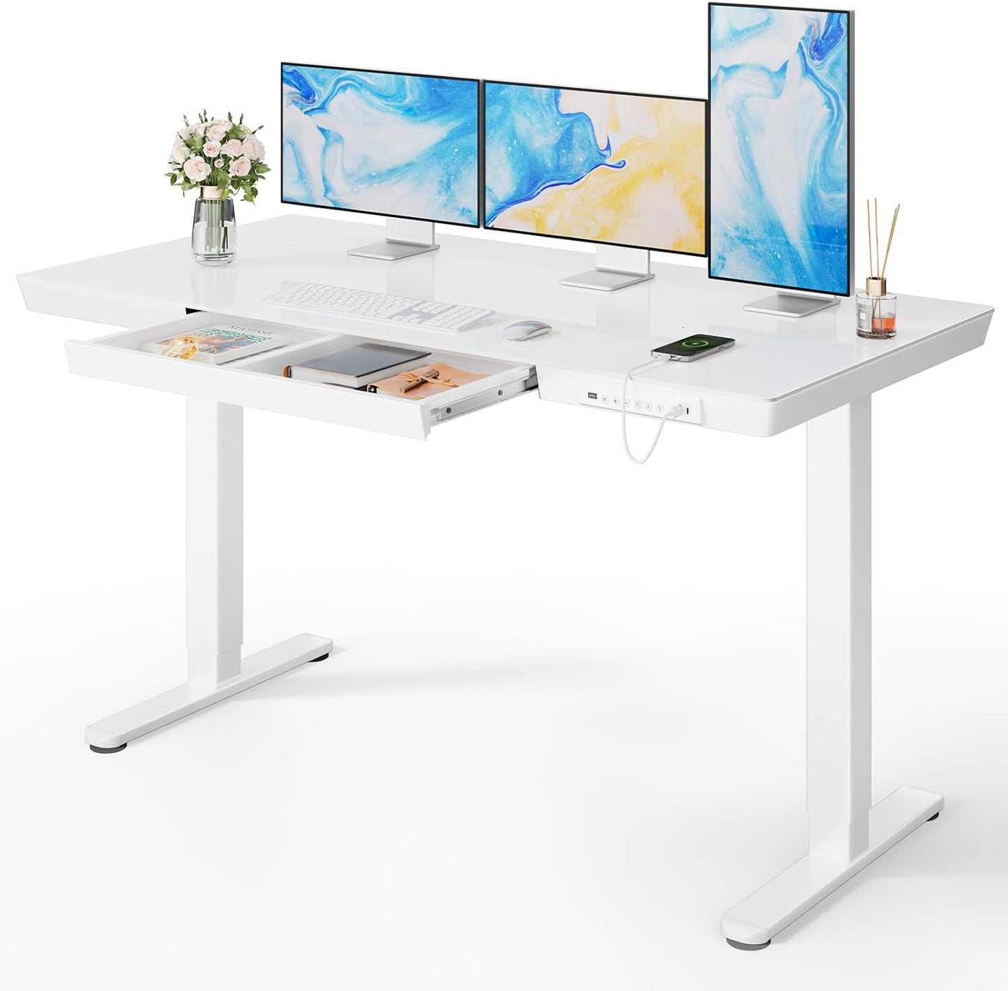 Glass Standing Desk with Drawer