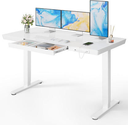 Glass Standing Desk with Drawer