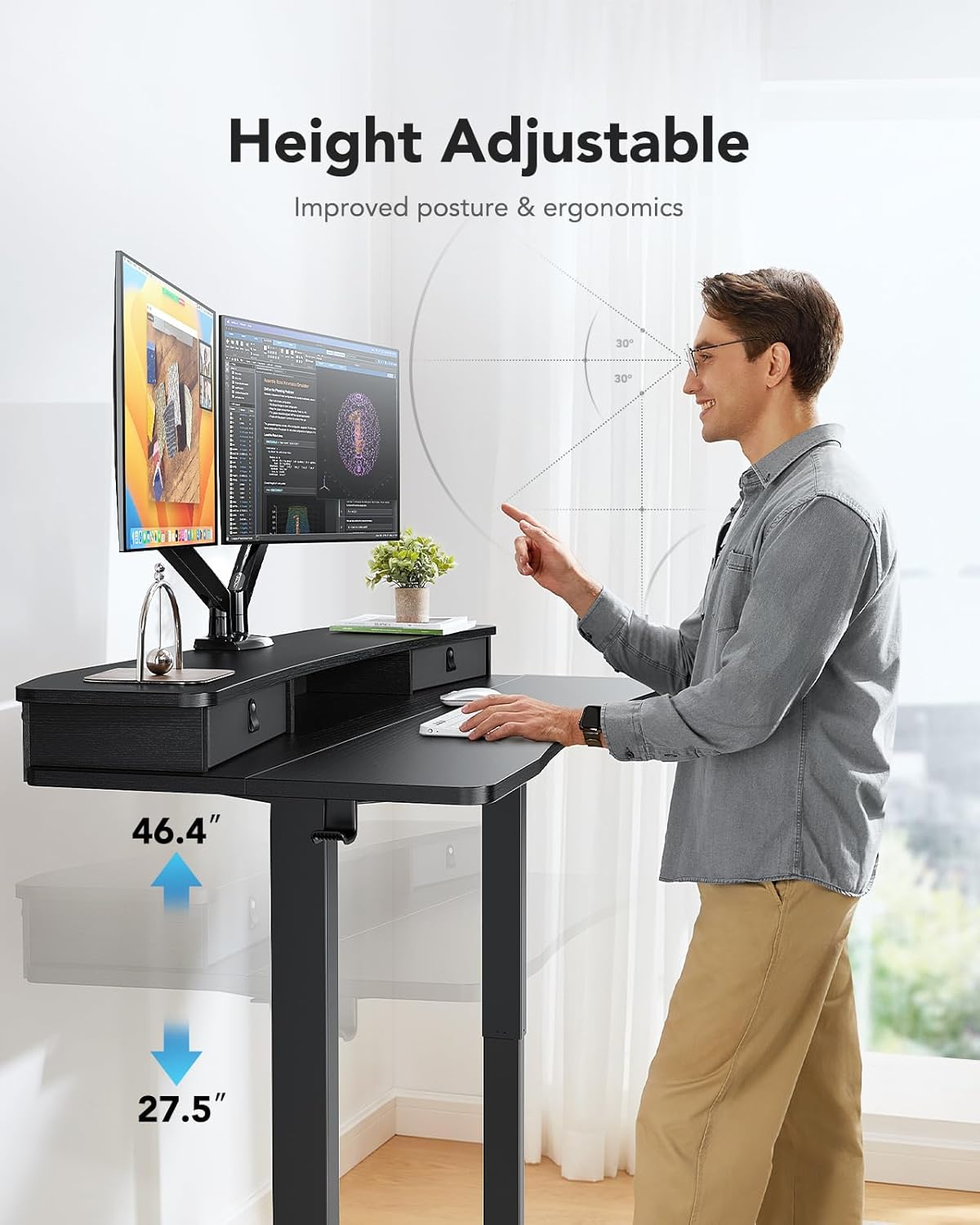 Standing Desk with Dual Riser & Drawers