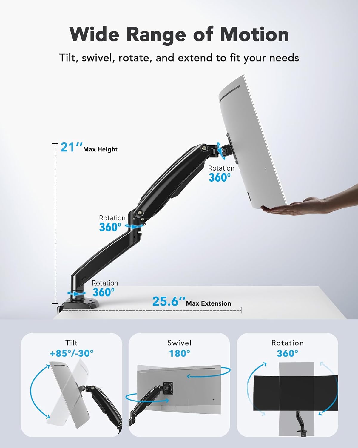 HUANUO HNSS7 Single Monitor Mount for 13 to 35 Inch Ultrawide Screens