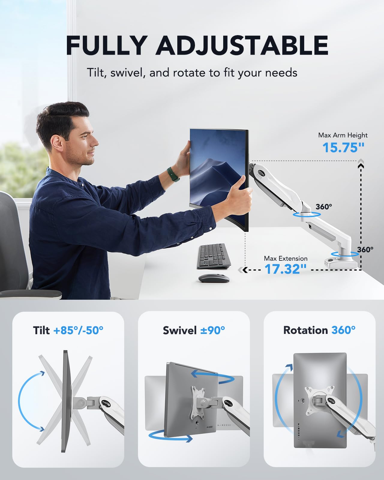 SS6 Single Monitor Mount for 13″ - 32″ Screen - White