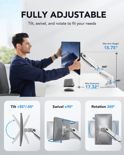 SS6 Single Monitor Mount for 13″ - 32″ Screen - White