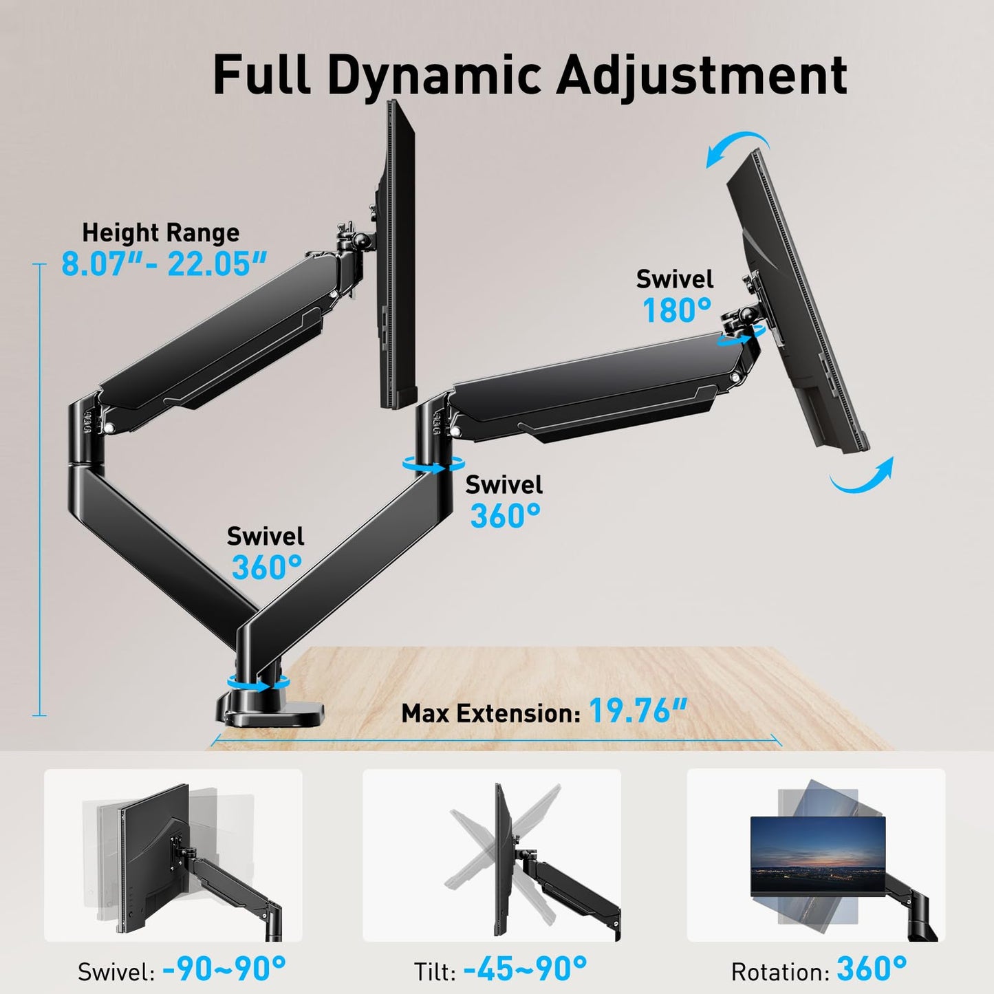 HUANUO HNDS17B Dual Monitor Mount for 40 Inch Ultrawide Screens