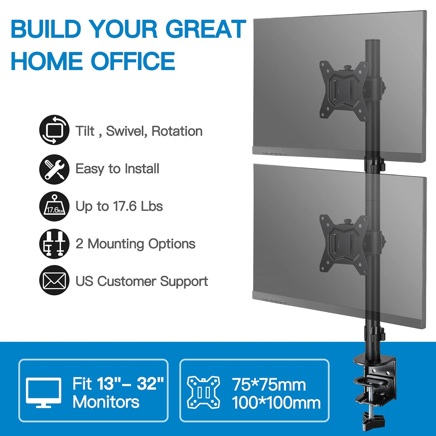 HUANUO HNHM5 Vertical Dual Monitor Mount for 17-32 Inch Screens