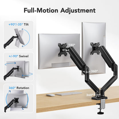 HUANUO dual monitor mount with full-motion adjustment features and ergonomic design.