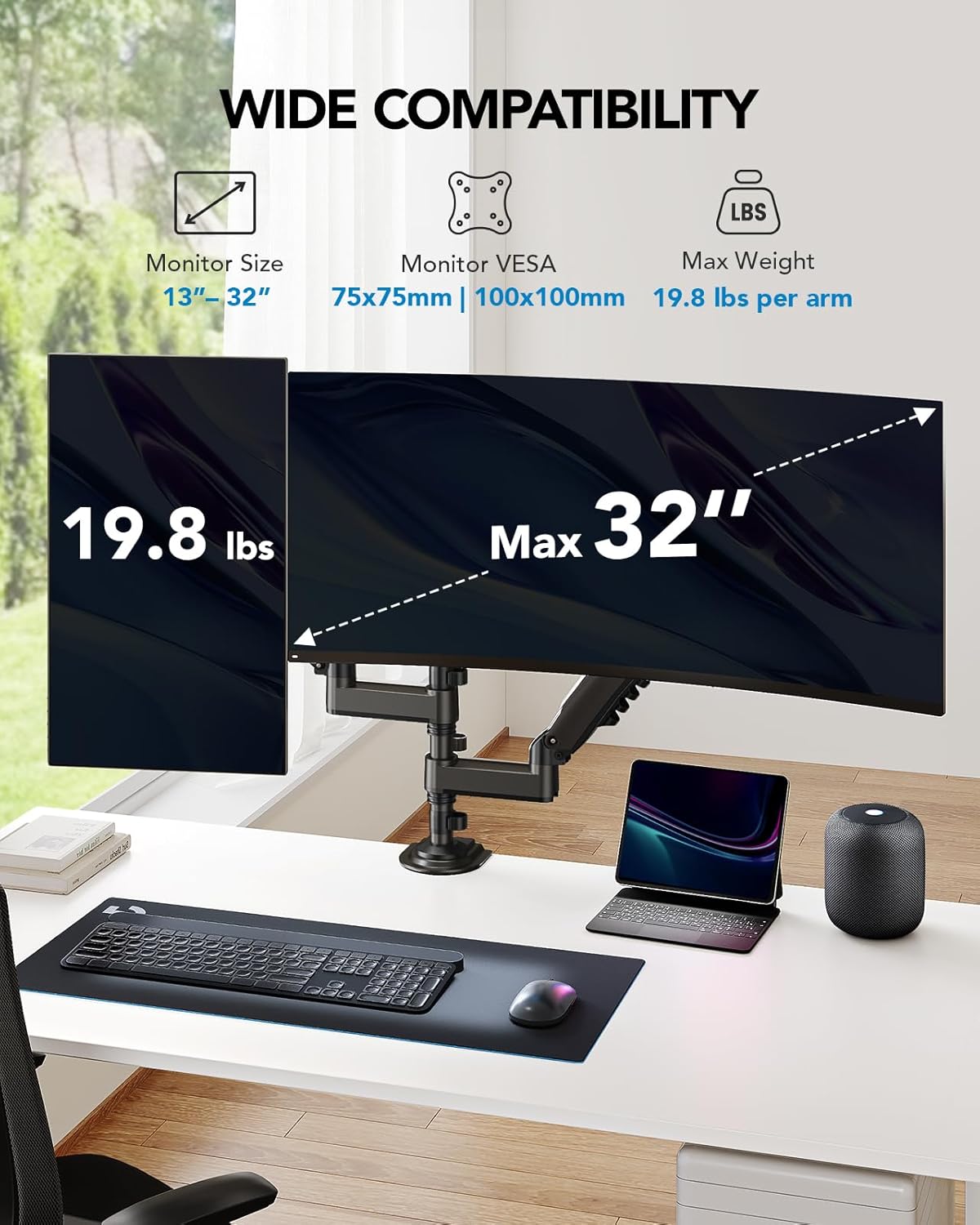 HUANUO HNDS8 Dual Monitor Mount for 13 to 32 Inch Screens