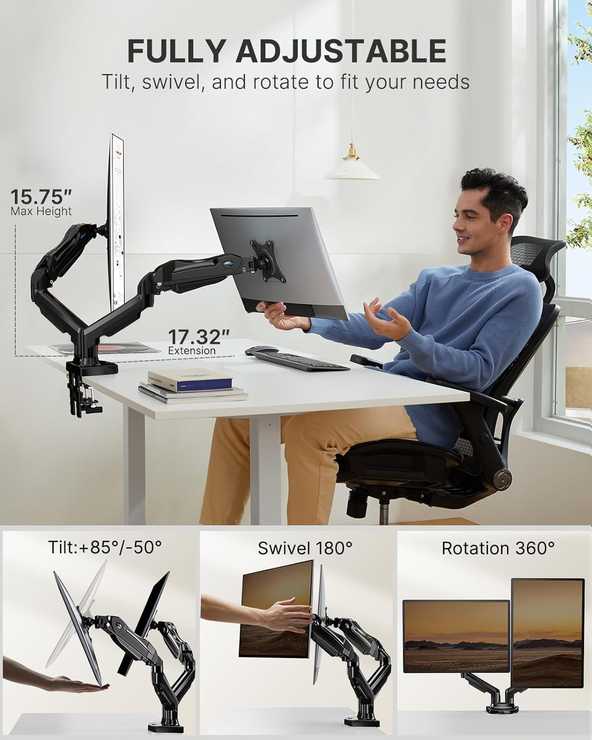 Huanuo full motion outlet dual desk mount