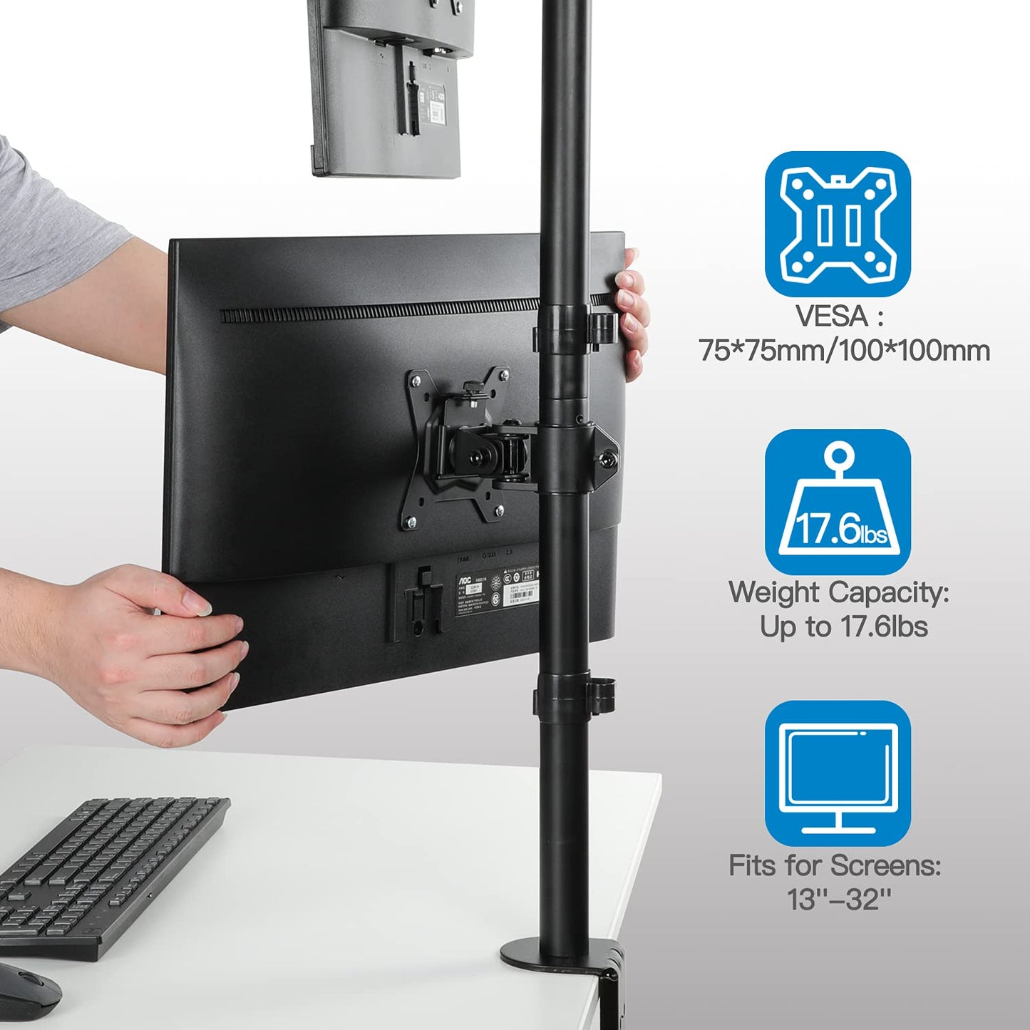 HUANUO HNHM5 Vertical Dual Monitor Mount for 17-32 Inch Screens