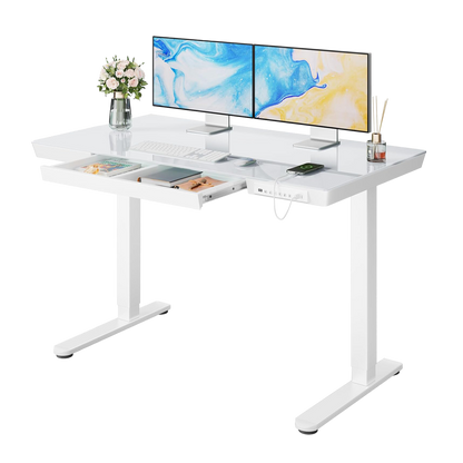 Glass Standing Desk with Drawer