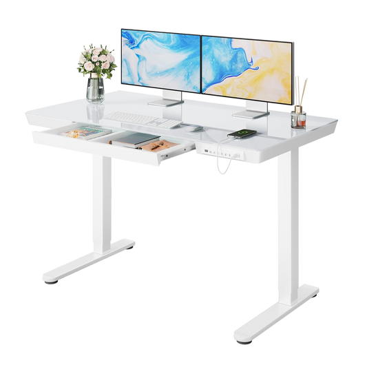 Glass Standing Desk with Drawer