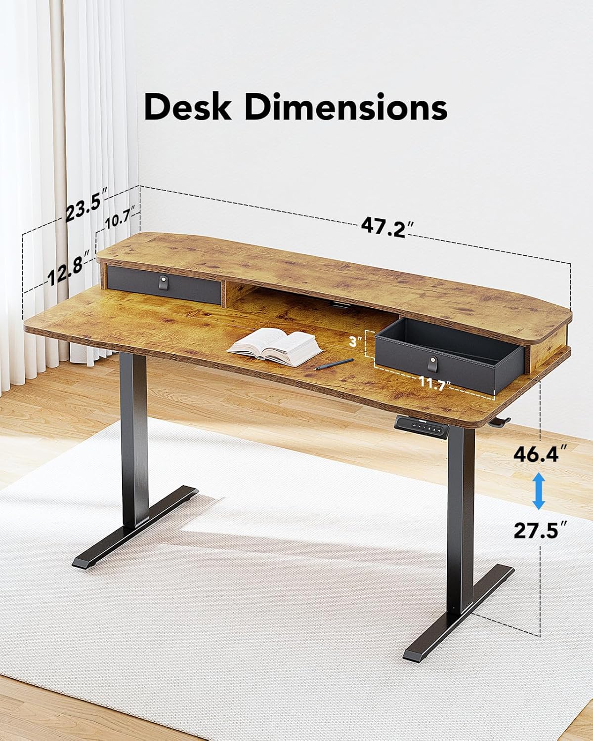 Standing Desk with Riser & Drawers - 2 Colors