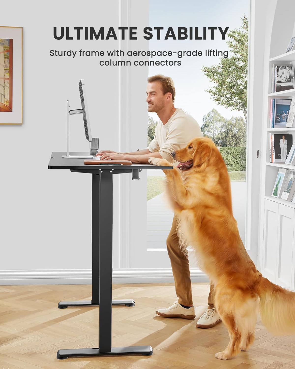 Height Adjustable Electric Standing Desk, Memory Computer Home Office Desk Large Desk with 2 Desktop