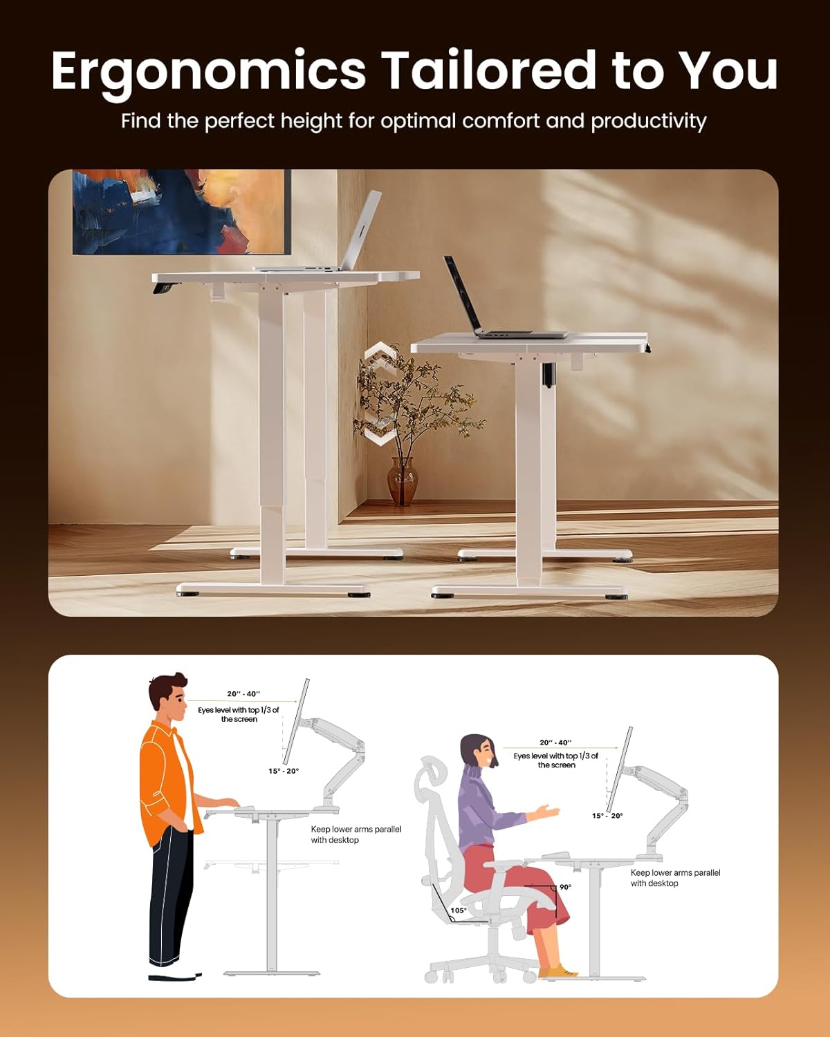 Height Adjustable Electric Standing Desk, Memory Computer Home Office Desk Large Desk with 2 Desktop