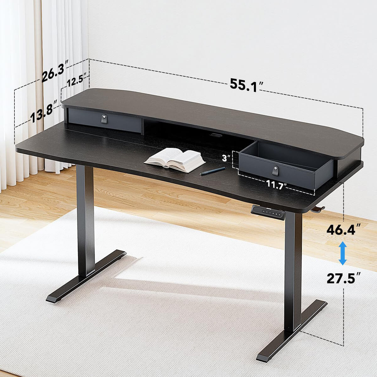 HUANUO 48″ X 24″ ELECTRIC STANDING DESK WITH 2 DRAWERS