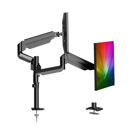 HUANUO dual monitor mount with adjustable arms and C-clamp for 13-32 inch screens