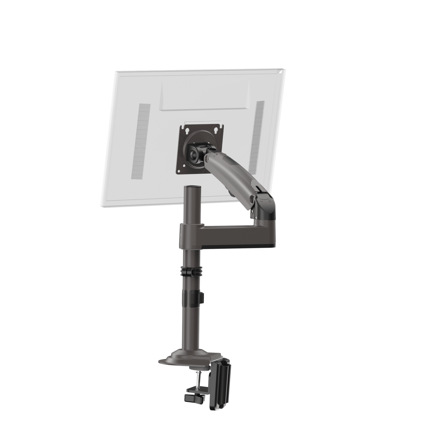 HUANUO single monitor mount with adjustable gas spring arm for 13 to 32 inch screens.