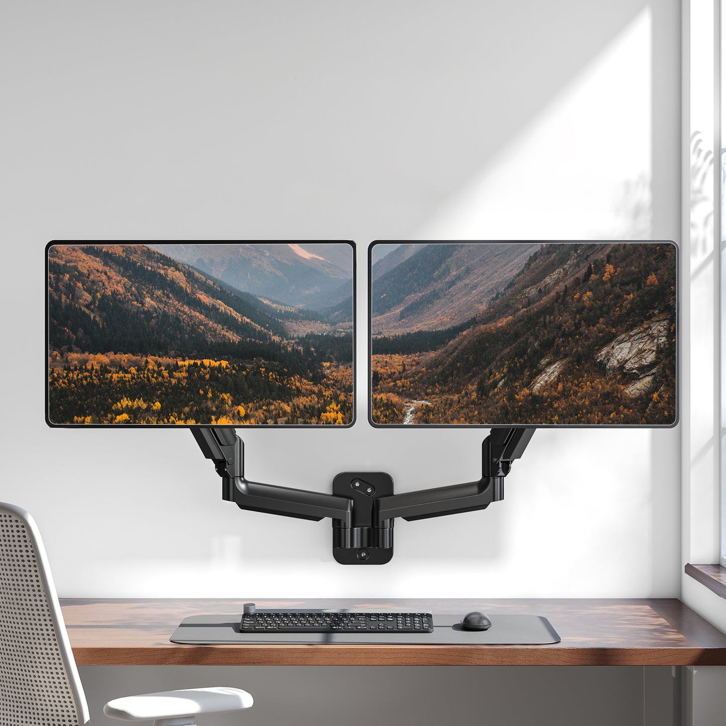 Dual Monitor Wall Mount up to 32 inch Screens, Wall Monitor Mount with Gas Spring System, Height Adjustable Tilt, Swivel, Rotate, Dual Monitor Mount Holds 17.6 lbs, VESA 75 or 100mm